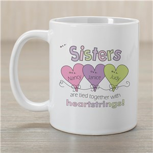 Heart Strings Personalized Sisters Coffee Mug | Sister Gifts | Customizable Coffee Mugs