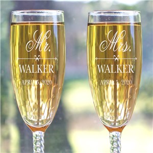 Engraved Mr and Mrs Glass Flutes | Personalized Champagne Flutes