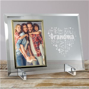 Engraved Grandma's Heart Word-Art Beveled Glass Frame | Mother's Day Gifts