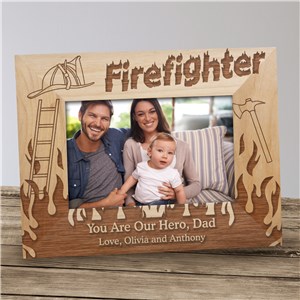 Personalized Firefighter Wood Picture Frame | Personalized Picture Frames