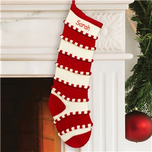 Embroidered Red Striped Stocking | Personalized Christmas Stockings
