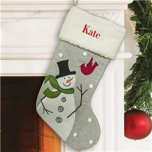 Embroidered Snowman and Cardinal Stocking | Personalized Christmas Stockings