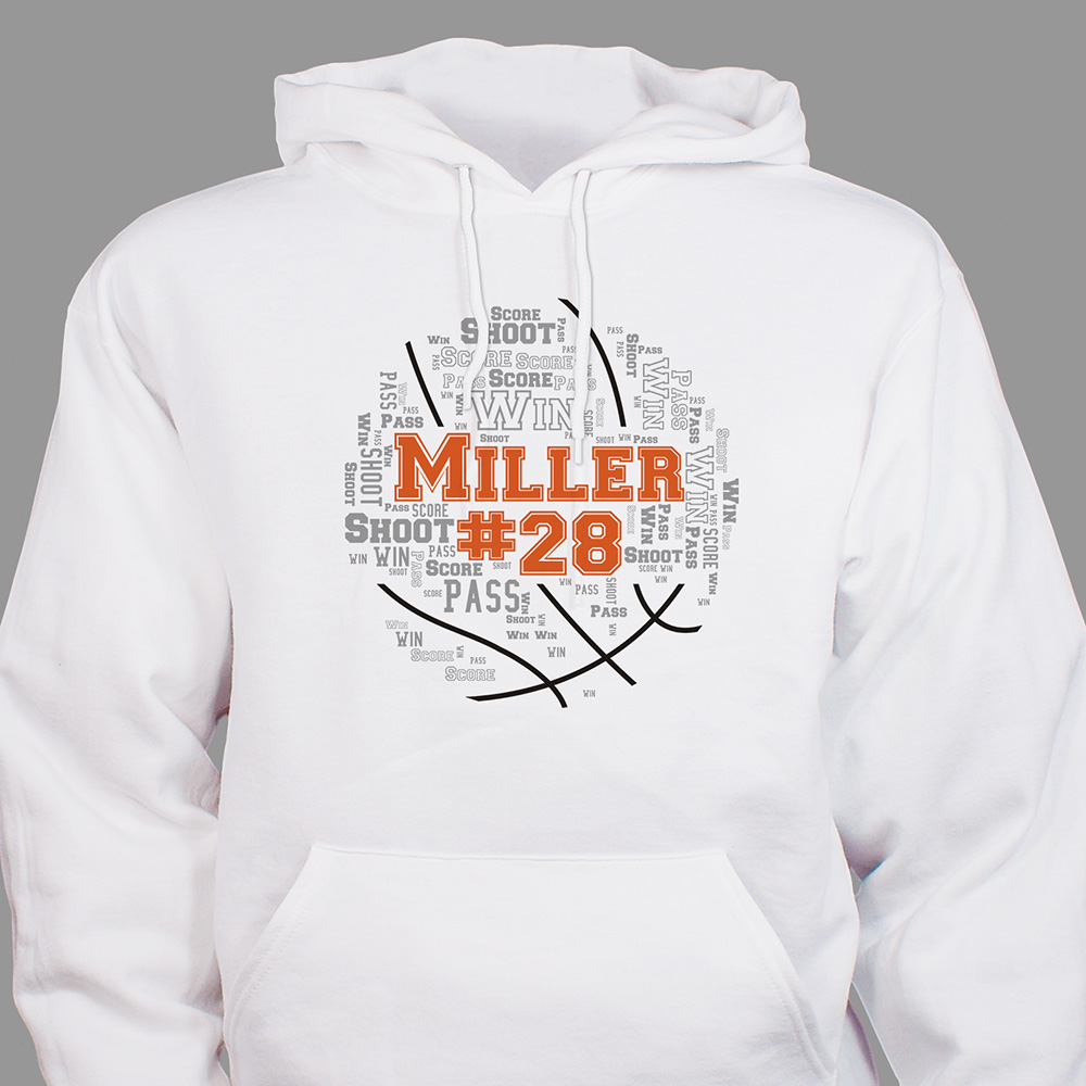 Personalized Basketball Word-Art Hooded Sweatshirt | Personalized Basketball Hoodies