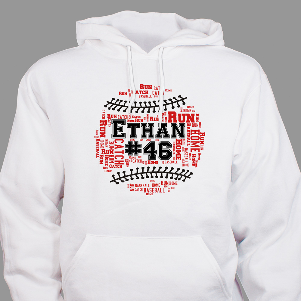 Personalized Baseball Word-Art Hooded Sweatshirt | Personalized Sports Hoodies