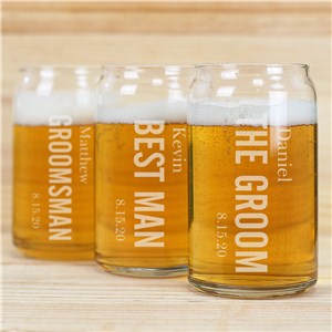 Engraved Wedding Party Beer Can Glass | Personalized Wedding Favors