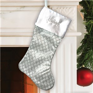 Embroidered White Sequined Diamond Stocking | Personalized Stocking