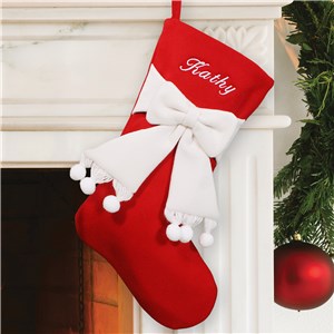 Embroidered Red and Ivory Bow Christmas Stocking | Personalized Christmas Stockings