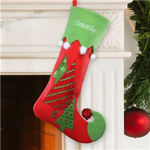 Embroidered Velvet Christmas Tree Stocking | Embroidered Christmas Stockings