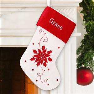 Embroidered Poinsettia Stocking | Customized Christmas Stockings