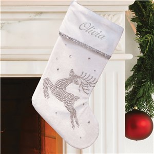 Embroidered White Reindeer Stocking | Embroidered Christmas Stockings