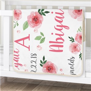 Personalized Pink Floral Baby Sherpa Blanket | Personalized Baby Blanket
