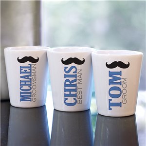 Personalized Mustache Wedding Party Shot Glass | Custom Groomsmen Shot Glasses