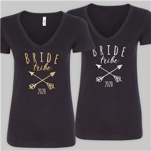 Personalized Bride Tribe Black V-Neck T-Shirt | Personalized Wedding Gifts