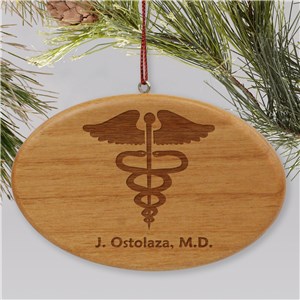 Engraved Medical Wooden Oval Ornament | Personalized Doctor Ornament