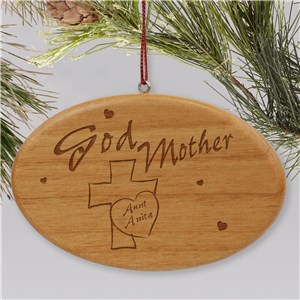 Engraved Godmother Wooden Oval Ornament | Personalized Ornament