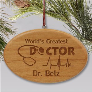 Engraved Doctor Wooden Oval Ornament | Personalized Doctor Ornament