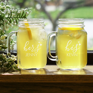 Engraved Couples Mason Jar Set | Engraved Mason Jars For Wedding