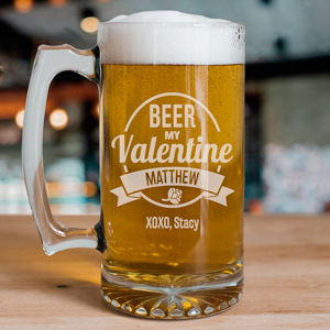 Engraved Beer My Valentine Glass Mug | Valentine's Day Mugs