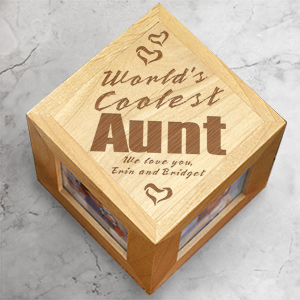 Engraved World's Coolest Wood Photo Cube | Personalized Aunt Gifts