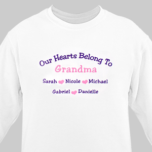 Embroidered Our Hearts Sweatshirt | Personalized Grandma Shirts