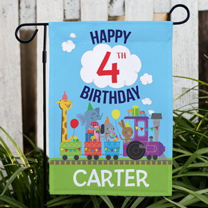 Personalized Birthday Train Garden Flag | Personalized Birthday Garden Flag