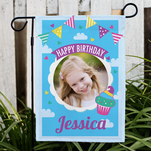 Personalized Photo Sky Confetti Garden Flag | Personalized Birthday Garden Flag