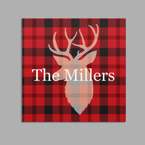 Personalized Plaid Deer Canvas | Personalized Rustic Wall Decor