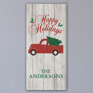 Personalized Happy Holidays Truck Wall Canvas | Personalized Christmas Decorations