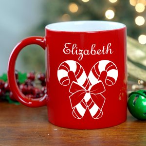 Candy Cane Engraved Red Mug | Customizable Coffee Mugs