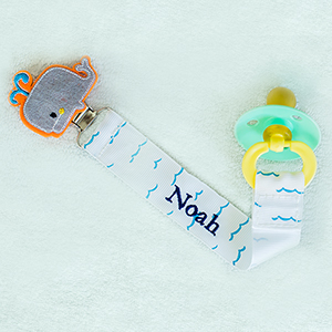 Any Name Whale Personalized Pacifier Clip | Personalized Whale Baby Gifts