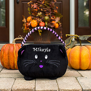 Embroidered Cat Trick or Treat Basket | Personalized Trick Or Treat Bag