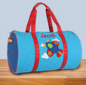 Embroidered Airplane Quilted Duffle Bag | Kids Personalized Duffle Bags