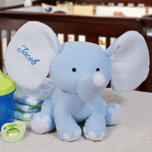 Embroidered Blue Plush Elephant | Personalized Baby Gifts