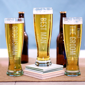 Engraved Wedding Party Pilsner Glass | Groomsmen Beer Glasses