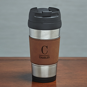 Engraved Initial and Name Rawhide Leather travel Mug L9903156