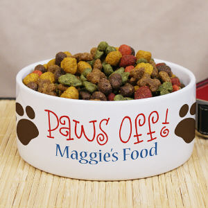 Personalized Paws Off Ceramic Dog Bowl U660614