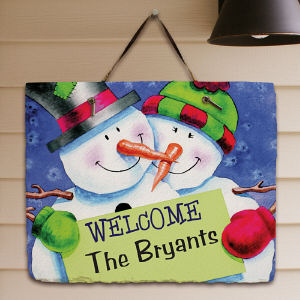 Personalized Snowman Welcome Slate Plaque | Personalized Christmas Signs