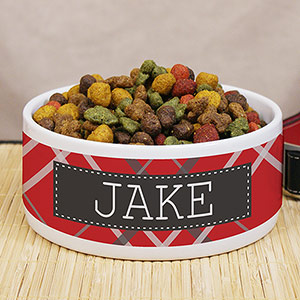 Personalized Plaid Pet Food Bowl U990914