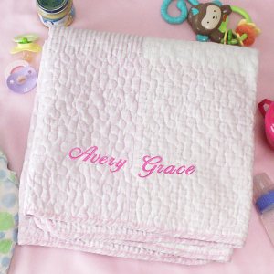 Embroidered Pink Baby Quilt | Unique Baby Shower Gifts