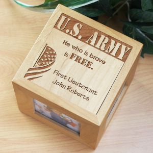 Engraved Military Wooden Photo Cube 412344