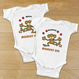 Just Monkey Around Twin Personalized Infant Bodysuit | Personalized Twin Baby Bodysuits