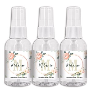 Personalized Name and Initial in Floral Frame Hand Sanitizer Spray Bottle