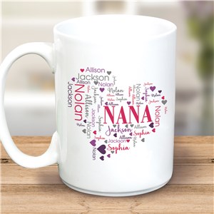 Personalized Mug For Nana | Heart Shaped Word Art Gift