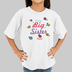 Butterfly and Flowers Personalized Big Sister T-Shirt | Big Sister Gifts