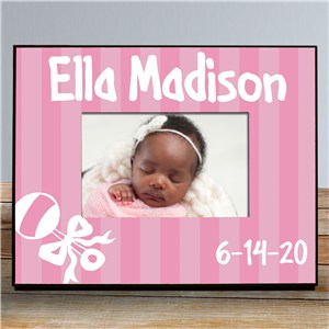 New Baby Girl Rattle and Bow Personalized Printed Frame