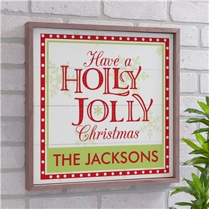 Holly Jolly Christmas Wood Frame Personalized Wall Sign | Christmas Wall Decor