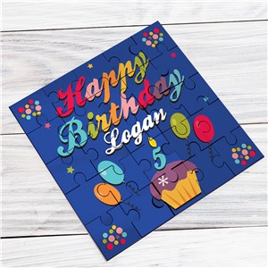 Happy Birthday Personalized Square Shaped Wood Jig Saw Puzzle