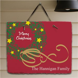 Personalized Christmas Wreath Welcome Slate Plaque | Christmas Plaques