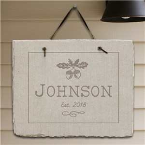 Fall Acorn Personalized Slate Plaque | Personalized Welcome Signs