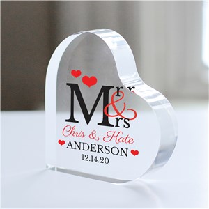 Personalized Mr and Mrs Acrylic Heart Keepsake | Personalized Wedding Gifts